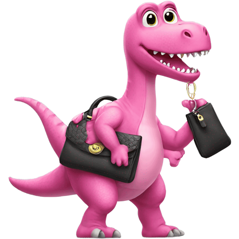 Pink dinosaur holding purse  emoji