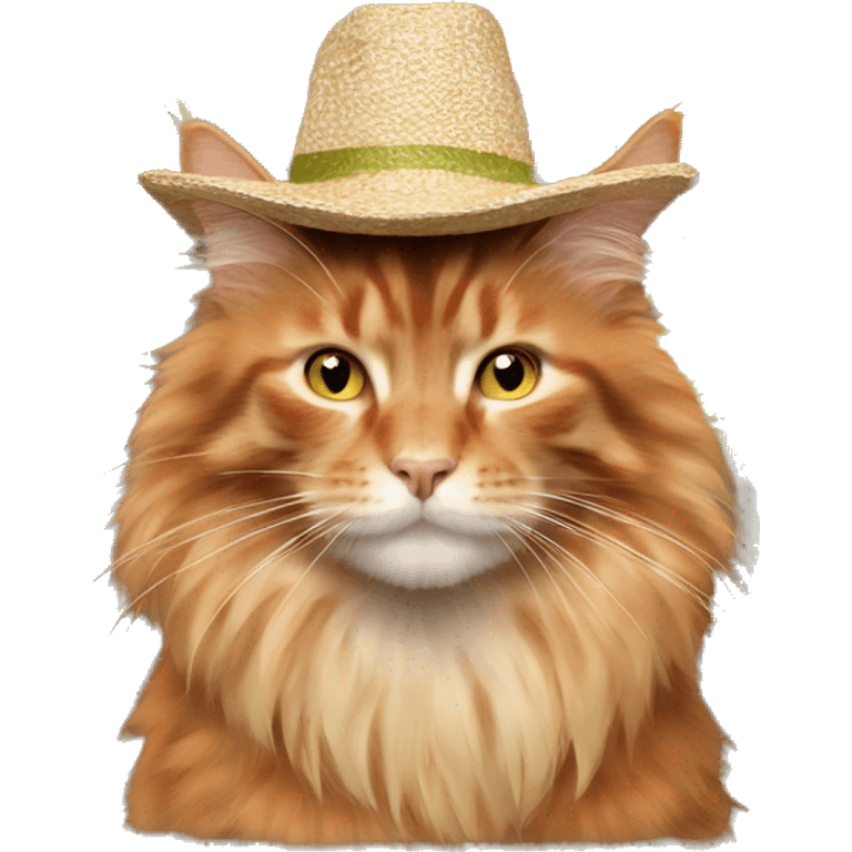 Red mainecoon cat with sunflower hat emoji