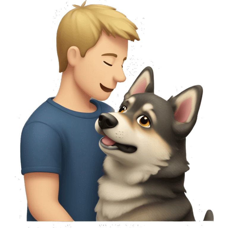 A Swedish Vallhund kiss a man emoji