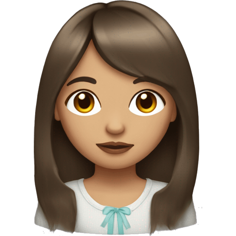 Girl with straight brown hair with curtain bangs and light skin  emoji