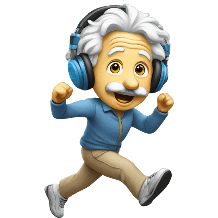 albert einstein happy with headphones and running emoji