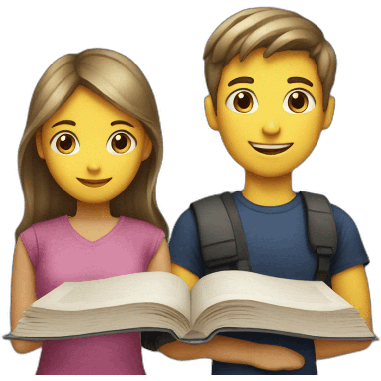 boy and girl of seven years old with an English textbook emoji