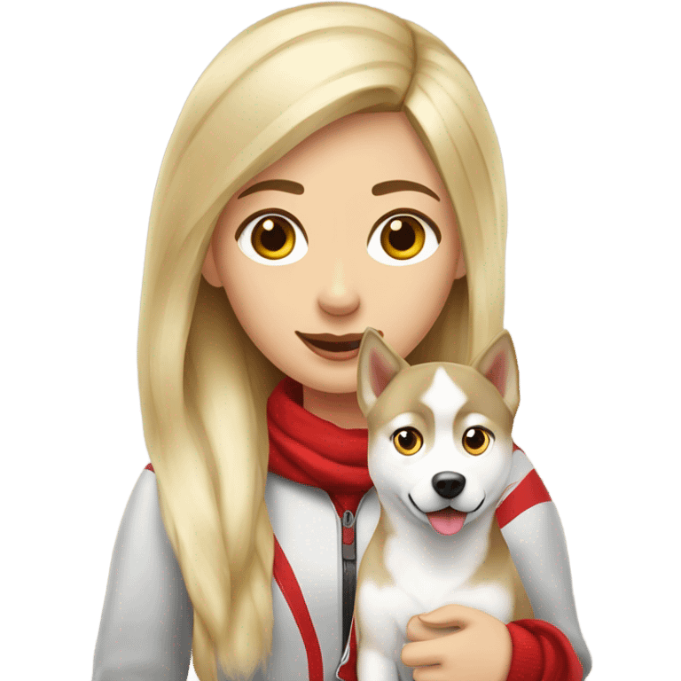 blonde girl with red and white Siberian Husky dog emoji