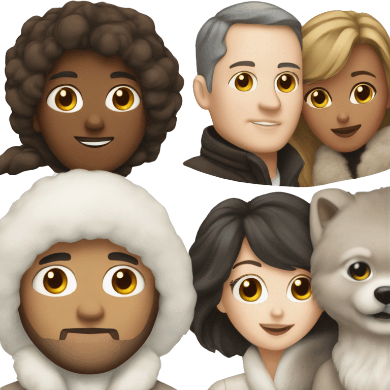 Dark haired White couple in long fur coats emoji