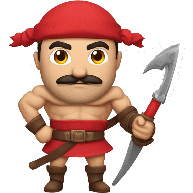 Turkish muscular man with scimitar mustache and red fez in muscular pose emoji