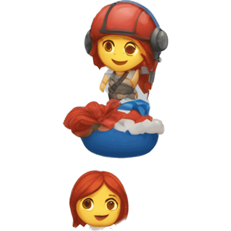 female winter mountaineer red hair holding easter egg red and greek flag emoji