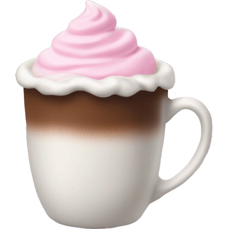 Hot cocoa with pink whipped cream emoji