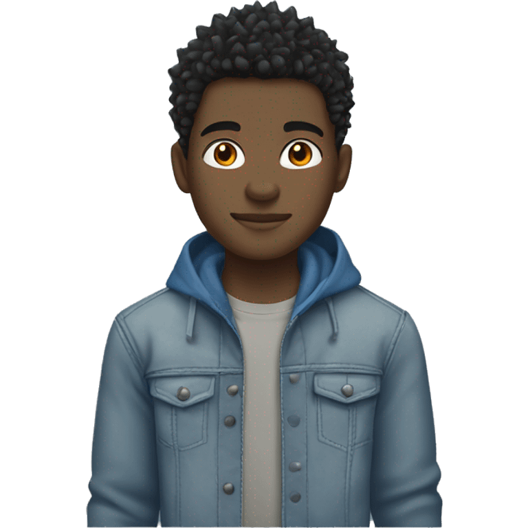 black haitian teenage male with spiky black hair gray jacket and muted blue headband emoji