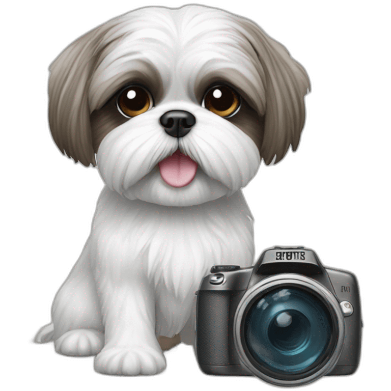 White shih tzu dog with camera emoji