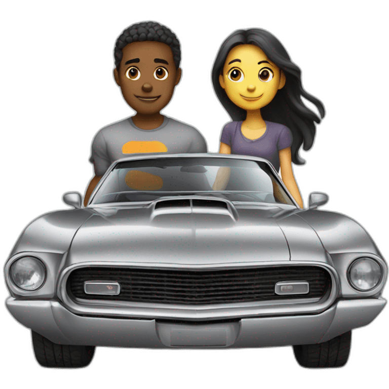 TANG stands with girl friend near an eon gray colour car emoji