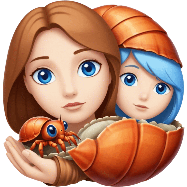 Beautiful blue eyed princess hiding in hermit crab shell emoji