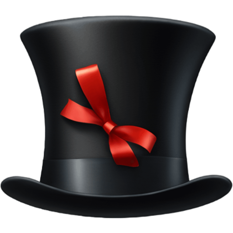 A black top hat displaying a red ribbon around the base. The ribbon forms a visible bow at the front, with the ends falling slightly over  emoji