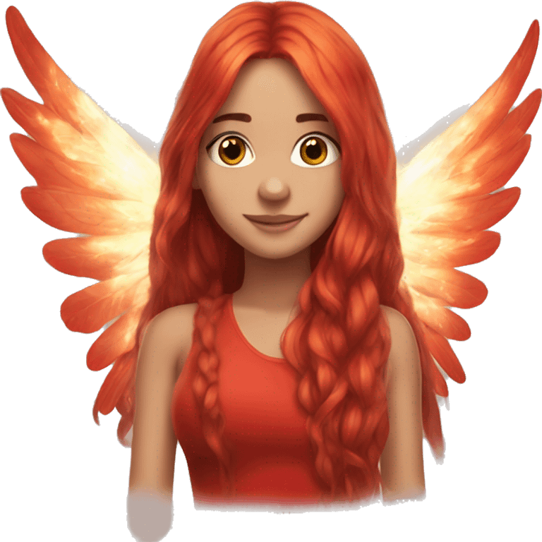 big wings, fire, Beautiful, fairy, red, long hair emoji