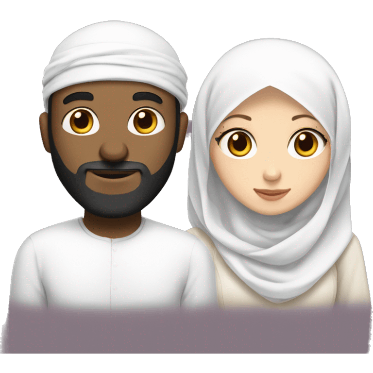 Girl with white hijab and islamische man with black beard and white skin Tone Married  emoji