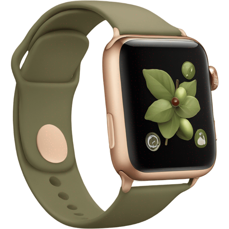 olive color apple watch with beige clock face emoji