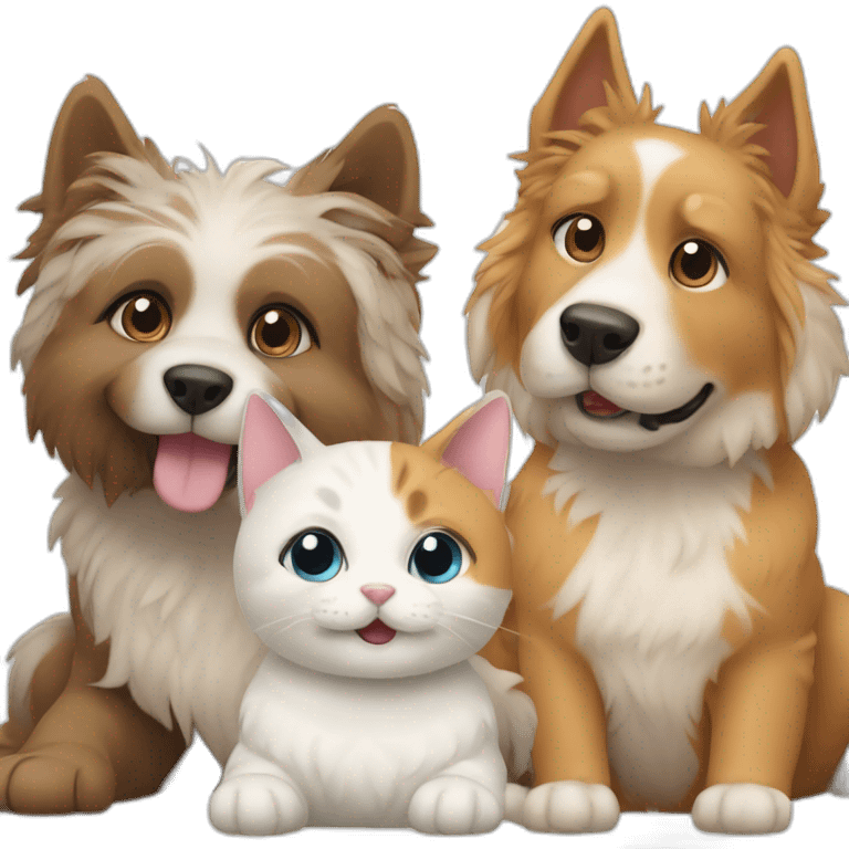 2 dogs and 1 cat playing together emoji