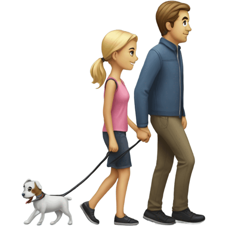 guy on a dog leash getting walked bye a girl emoji