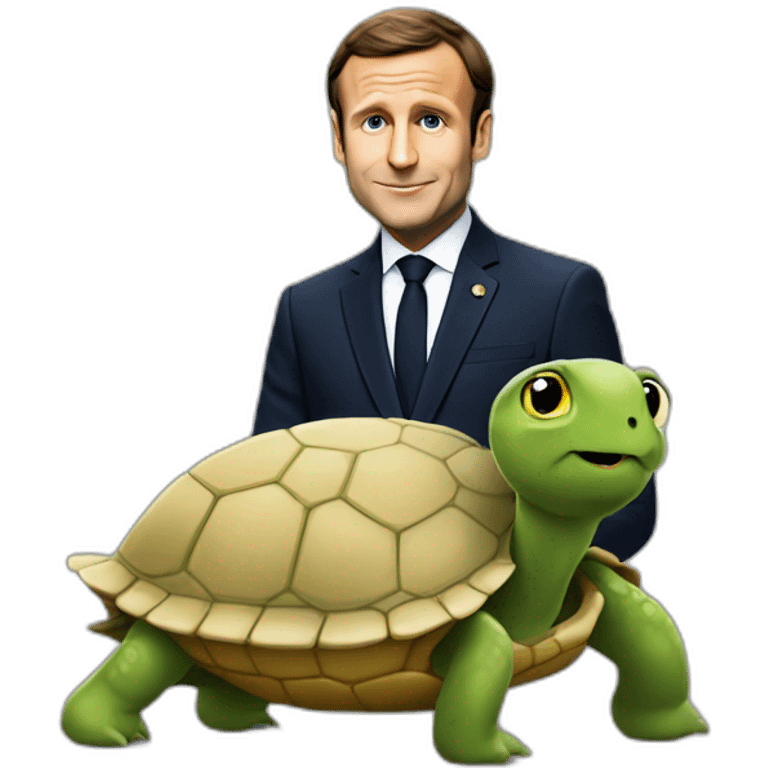 Macron qui est sur une tortue emoji