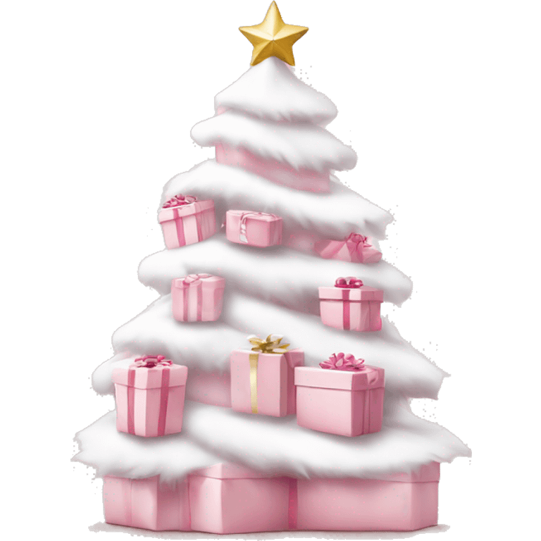 Light pink Christmas gifts under a white Christmas tree  emoji