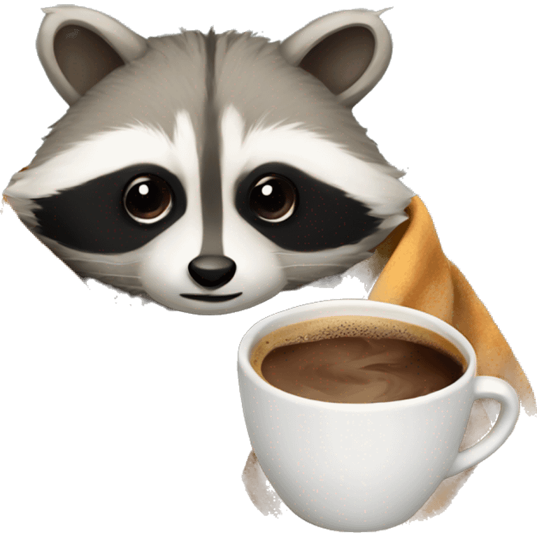 RACCOON IN A BLANKET with coffee cup emoji