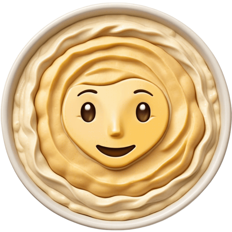 Cinematic Realistic Hummus Dish Emoji, depicted as a creamy chickpea dip drizzled with olive oil rendered with rich textures and warm, inviting lighting. emoji