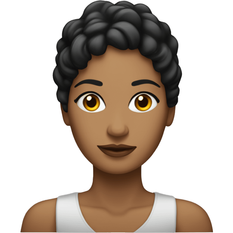 Mujer morena con coleta, ojos negros emoji