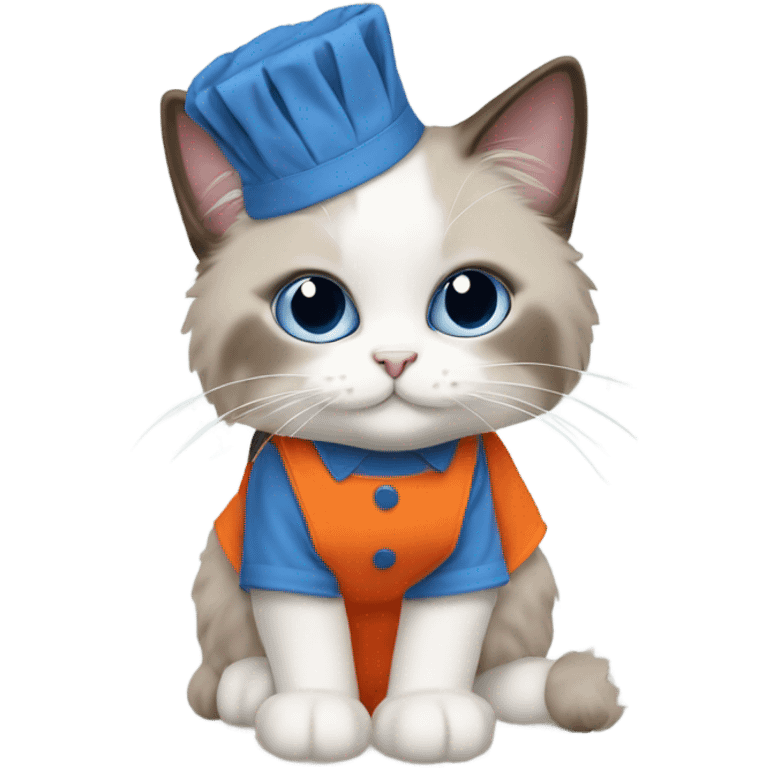 Blue point Ragdoll cat wearing an orange apron  emoji