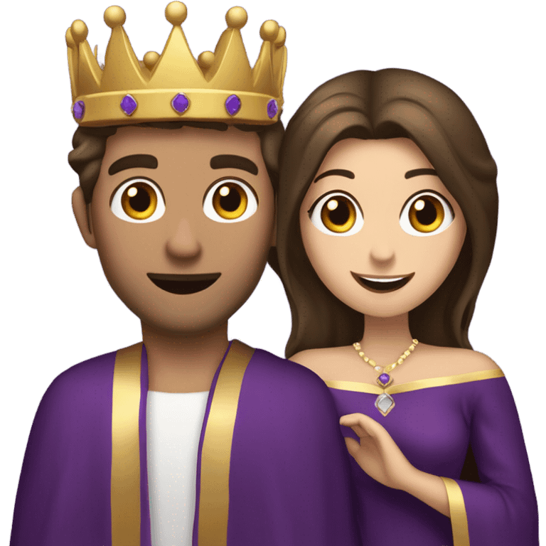 Caucasian long  brunette woman wearing formal royal purple robes and a crown who is pouring her heart out to the man she adores  emoji