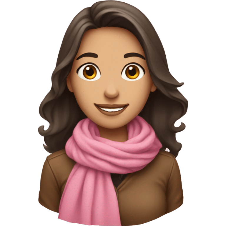 Brunette girl smiling wearing a pink scarf  emoji