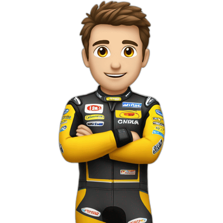 homem com roupa de piloto de moto gp emoji