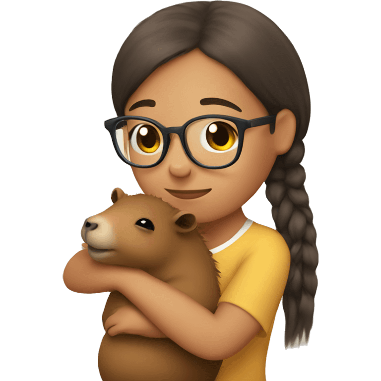 Girl with glasses hugging a capybara emoji