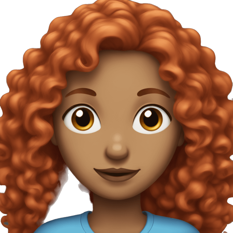 woman, blue eyes, red long curly hair emoji