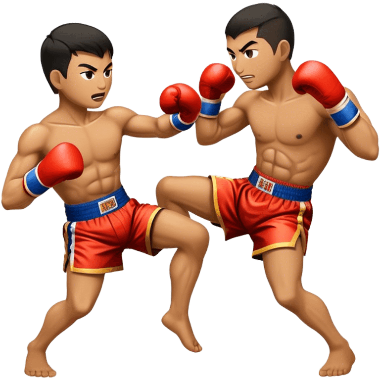 Cinematic Realistic Muay Thai Pop Culture Emoji, depicted with an action-packed portrayal of traditional Thai boxing rendered with bold textures and energetic, dramatic lighting. emoji