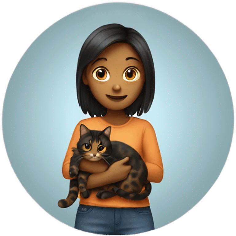 Girl holding tortoiseshell cat emoji