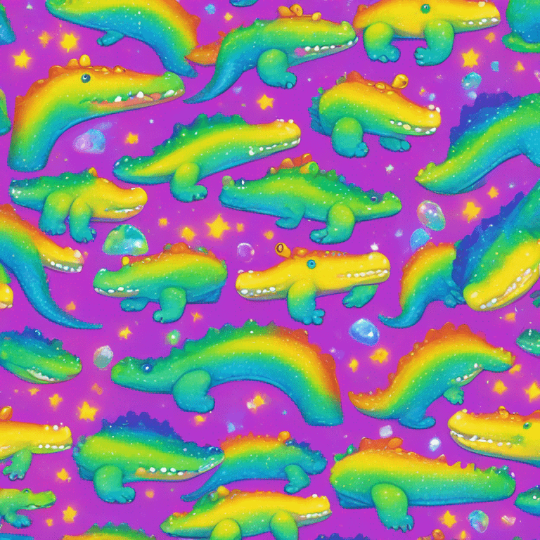 Lisa Frank sparkle rainbow cute alligator  emoji