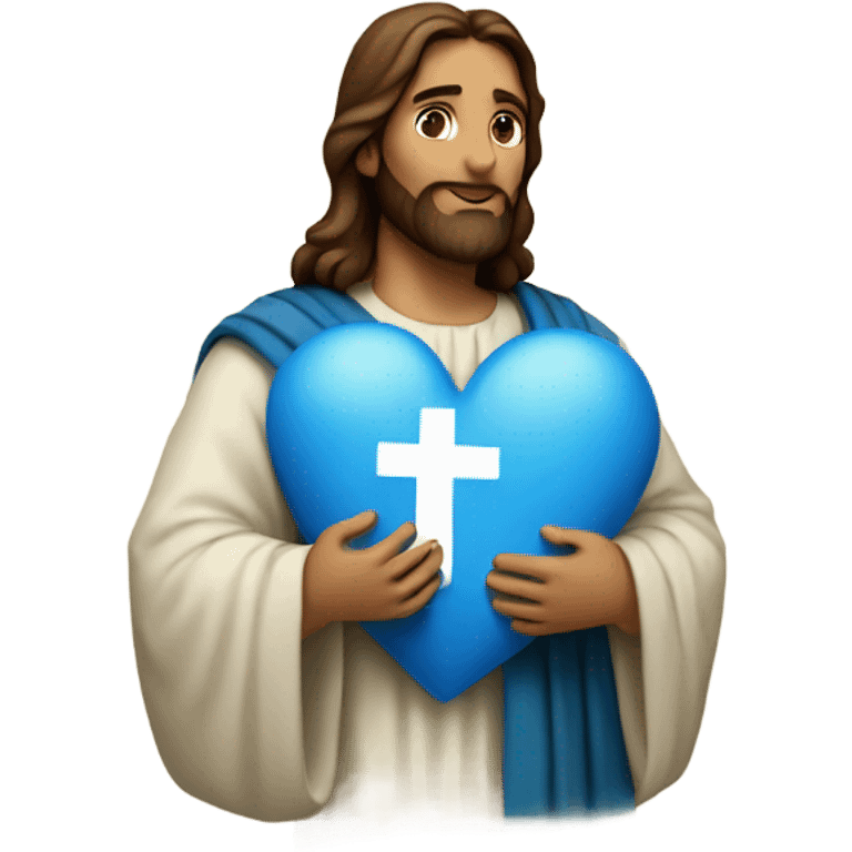 Jesus holding a blue heart  emoji