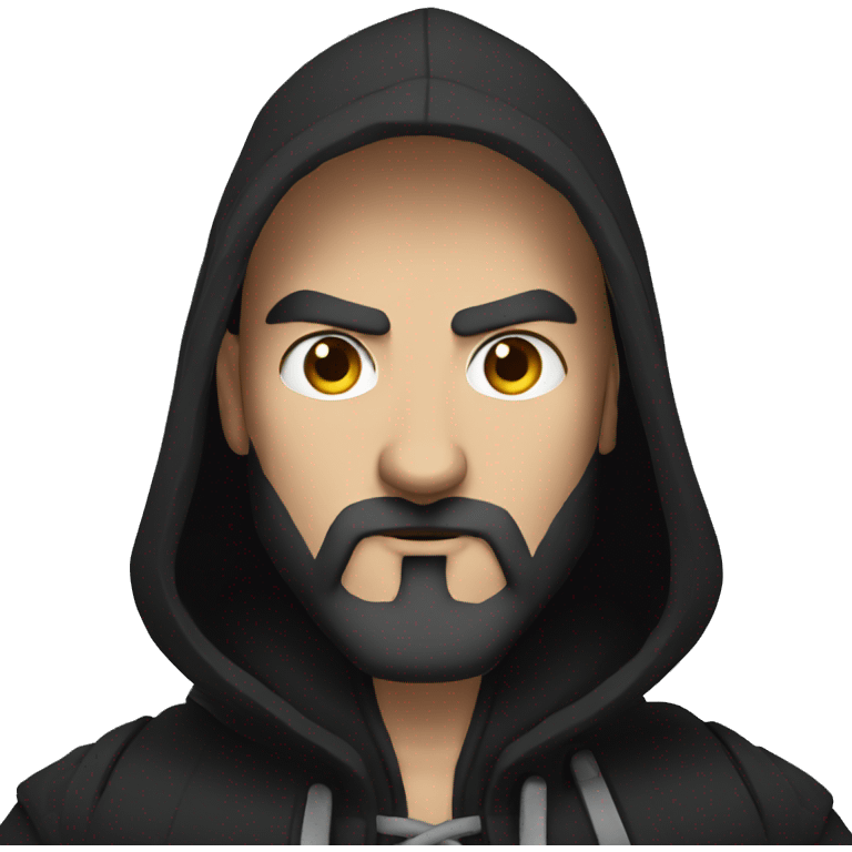 bald human rogue with brown beard and black hood angry emoji