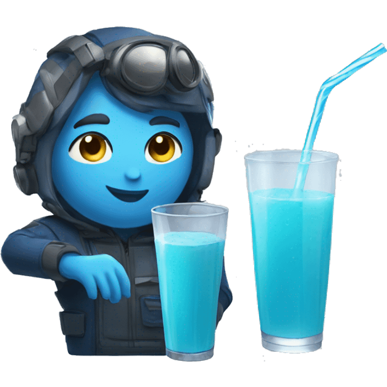 among us crewmate drinking blue juice with a giant straw emoji