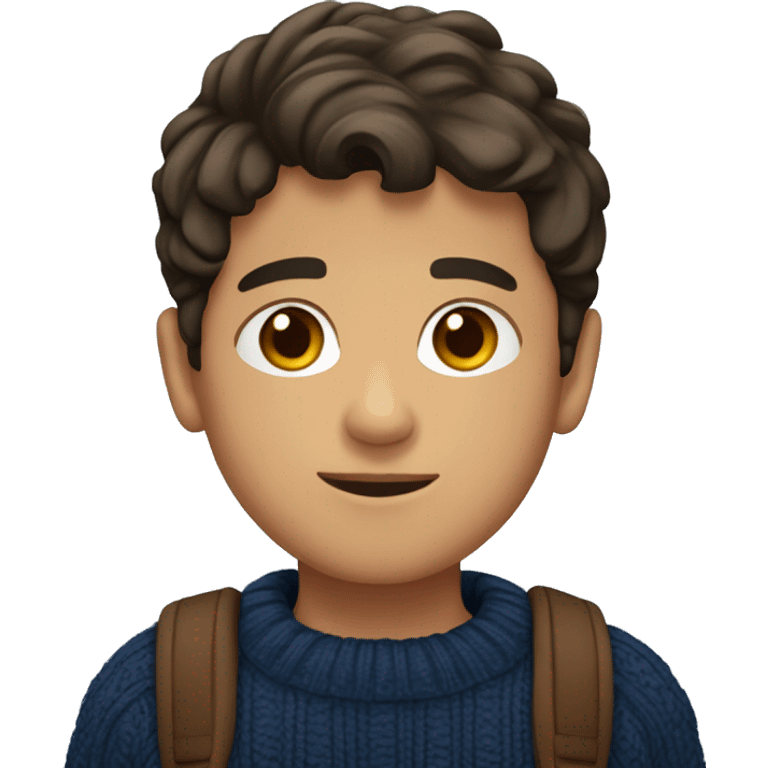 young boy, hispanic, brown hair, short hair, brown eyes, dark blue winter sweater emoji