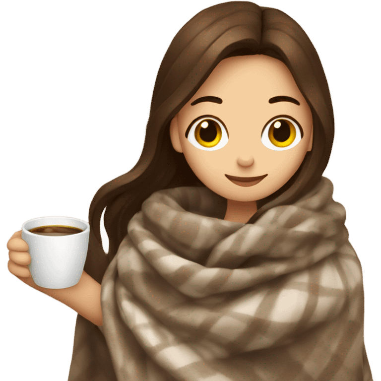 Brown hair Girl drinking coffee, with a cozy blanket emoji