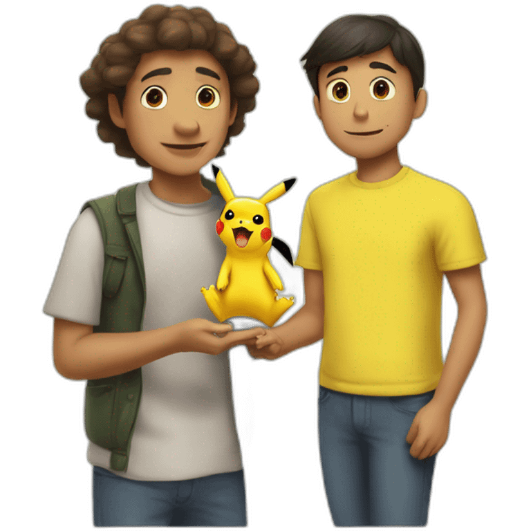 La rana René dándose la mano con pikachu emoji