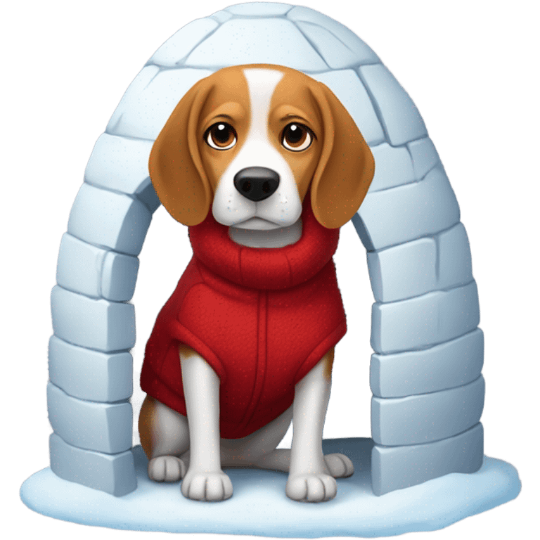 Beagle with red winter clothes in an igloo emoji