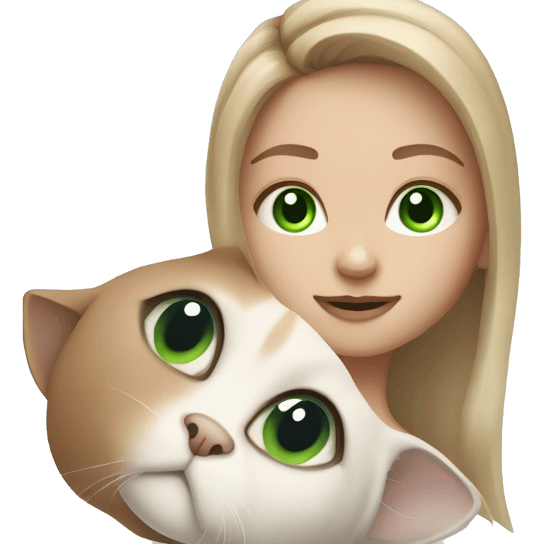 Light brown hair girl with green eyes with Siamese cat with blue eyes emoji