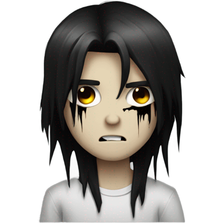 boy zombie with black hair emo creepy  long hair scary, black eyes emoji