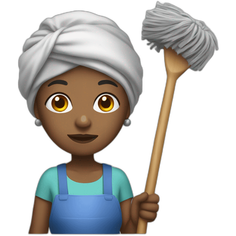 black old woman with head wrap holding a bucket and mop emoji