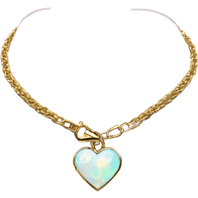 Gold chain bdsm collar with opal Crystal heart emoji