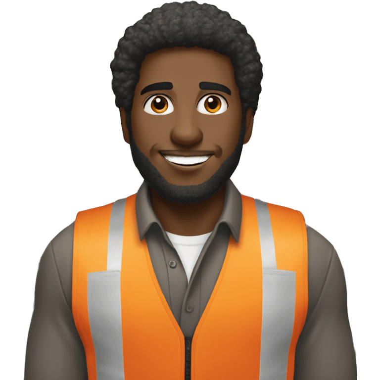 Black Male with Small Afro from Home Depot wearing orange pro loader vest pushing orange home depot carts emoji