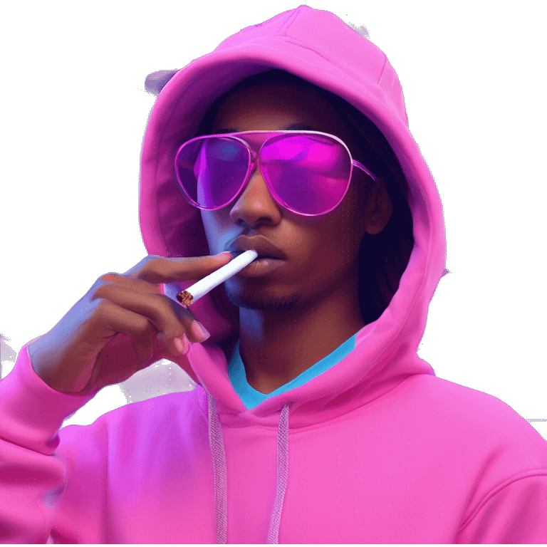 Multicoloured neon Vaporwave person smoking wearing hoodie dancing hip hop bucket hat tropical Skater fashion aesthetic baggy clothes graphic t shirt 420 emoji