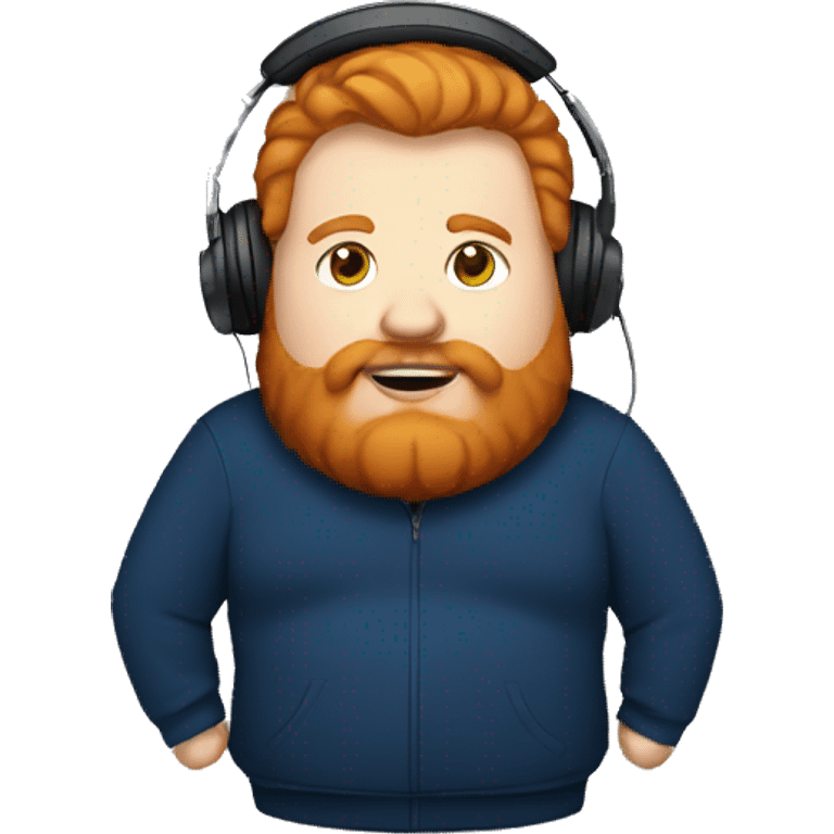 Fat ginger man with a beard wearing a dark blue hoodie with a headset on emoji