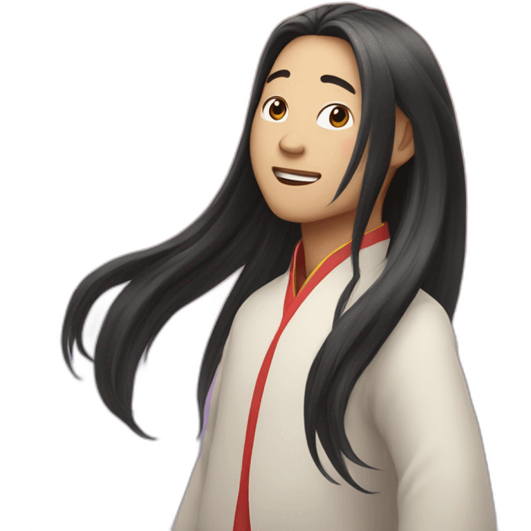 Chinese with long hair going in the sky emoji